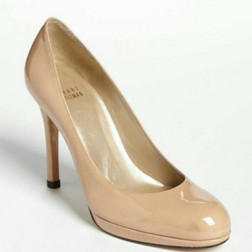 Stuart Weitzman nude patent leather pumps